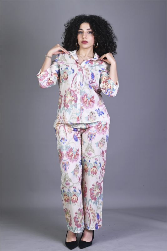 Ensemble imprimé floral (chemise + pantalon)