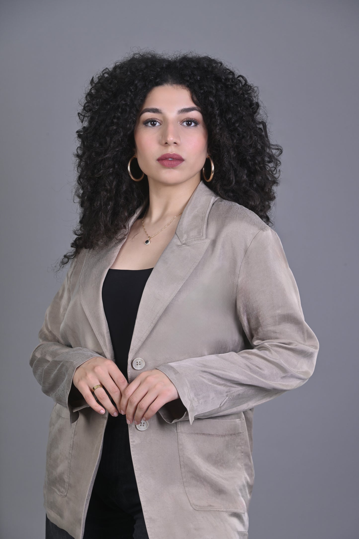 Blazer Femme Beige en Velours Effet Satiné