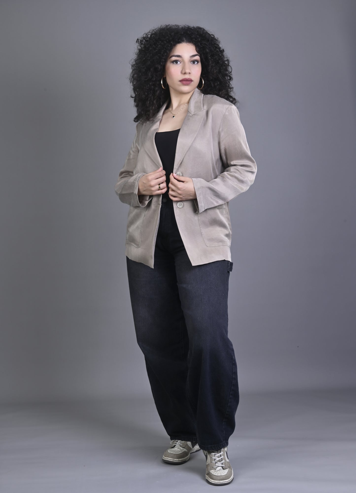 Blazer Femme Beige en Velours Effet Satiné
