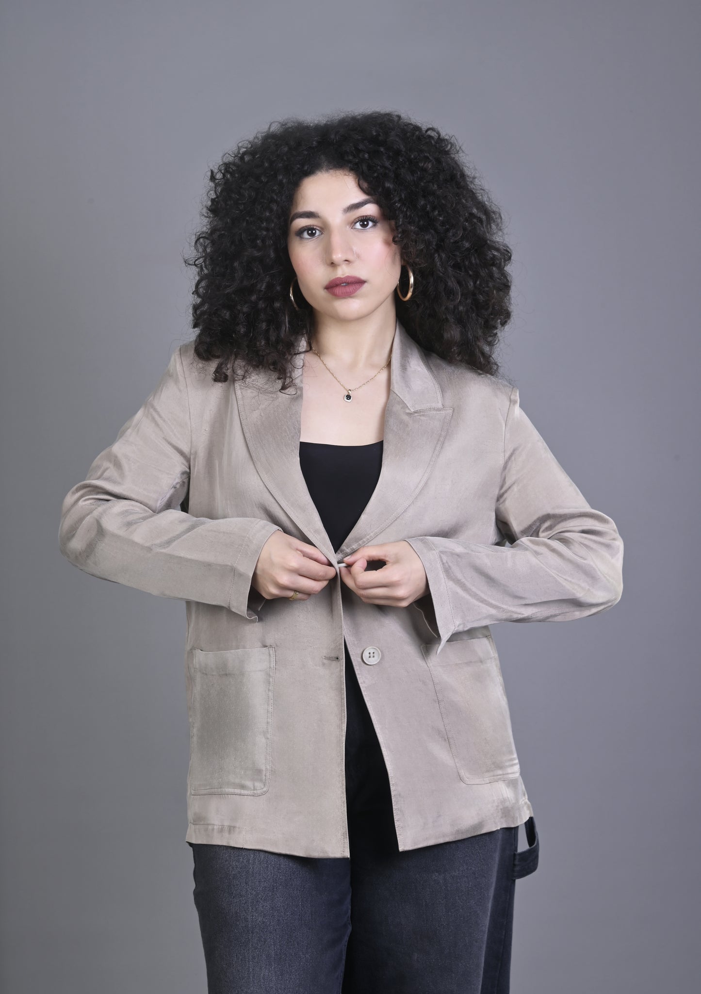 Blazer Femme Beige en Velours Effet Satiné