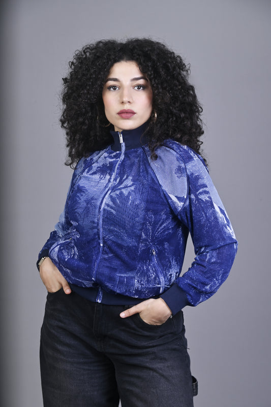 Veste Zippée Imprimé Tropical Bleu