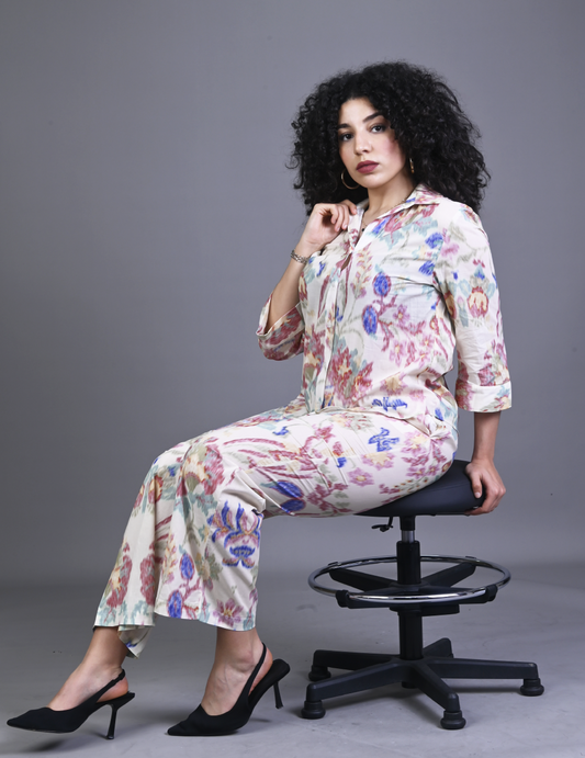 Ensemble imprimé floral (chemise + pantalon)