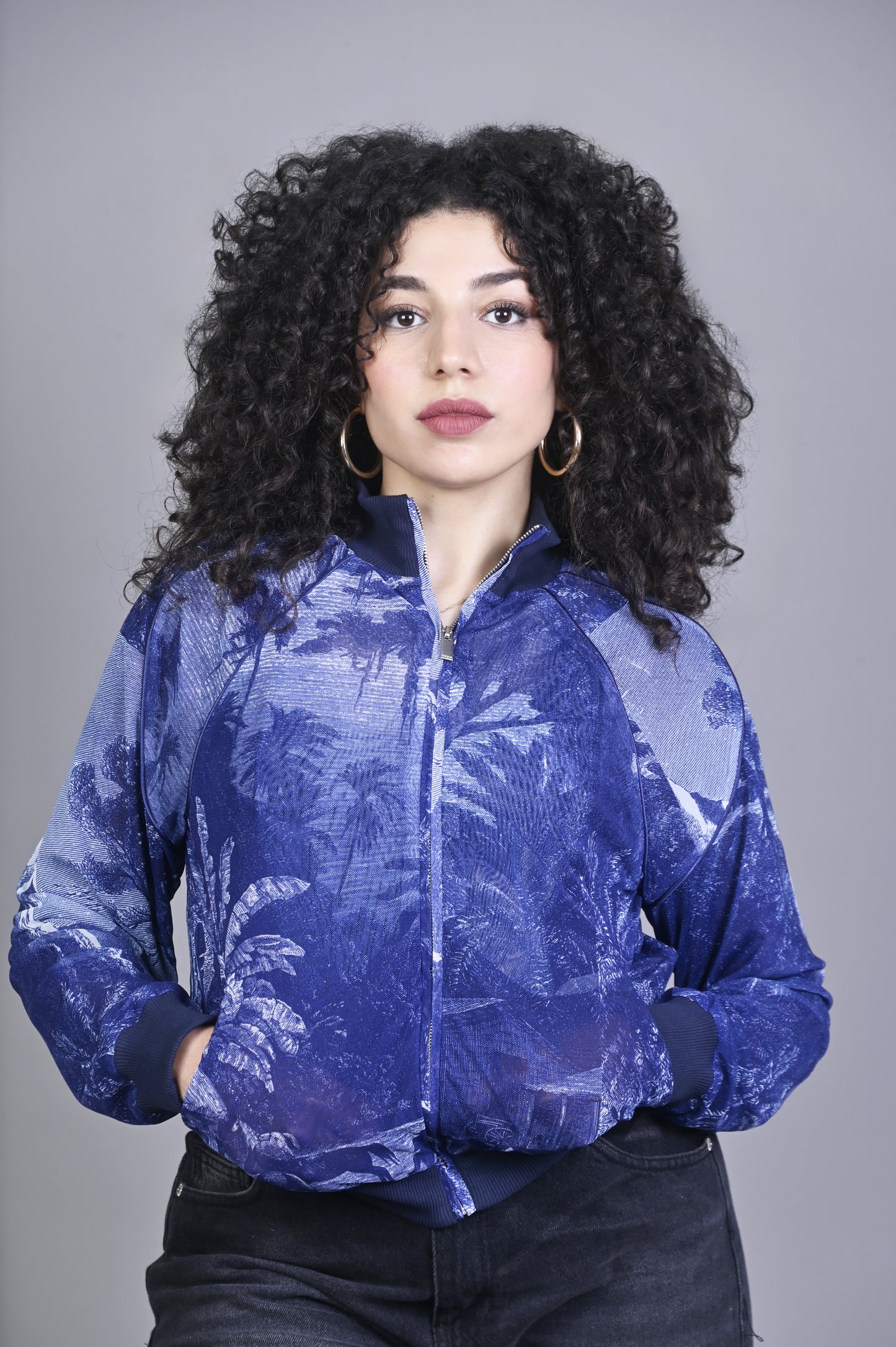 Veste Zippée Imprimé Tropical Bleu