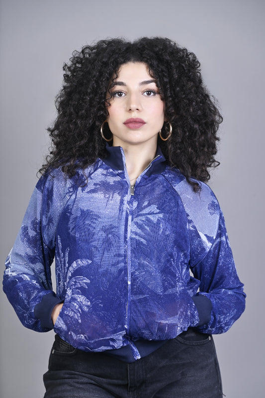 Veste Zippée Imprimé Tropical Bleu