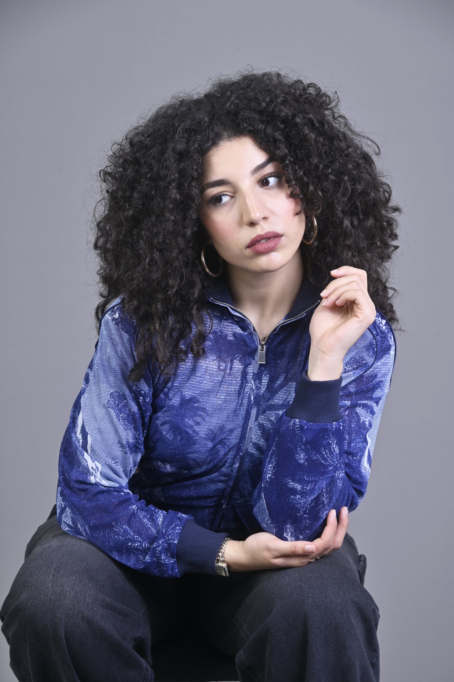 Veste Zippée Imprimé Tropical Bleu
