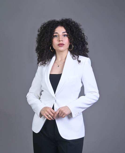 Blazer Femme Blanc Élégant – Coupe Tailleur Structurée